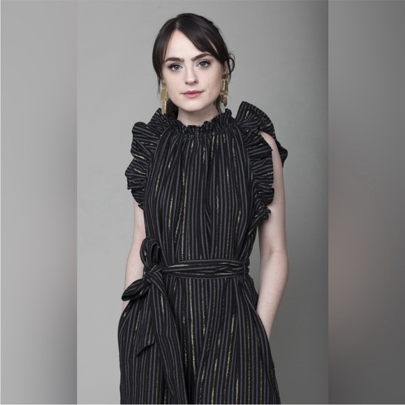 Ulla Johnson Jumpsuit Simka Wide Leg in Midnight Stripe Gold Metallic - Picture 4 of 13